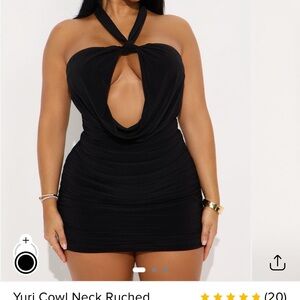 Yuri Cowl Neck Ruched Mini Dress - Black - S